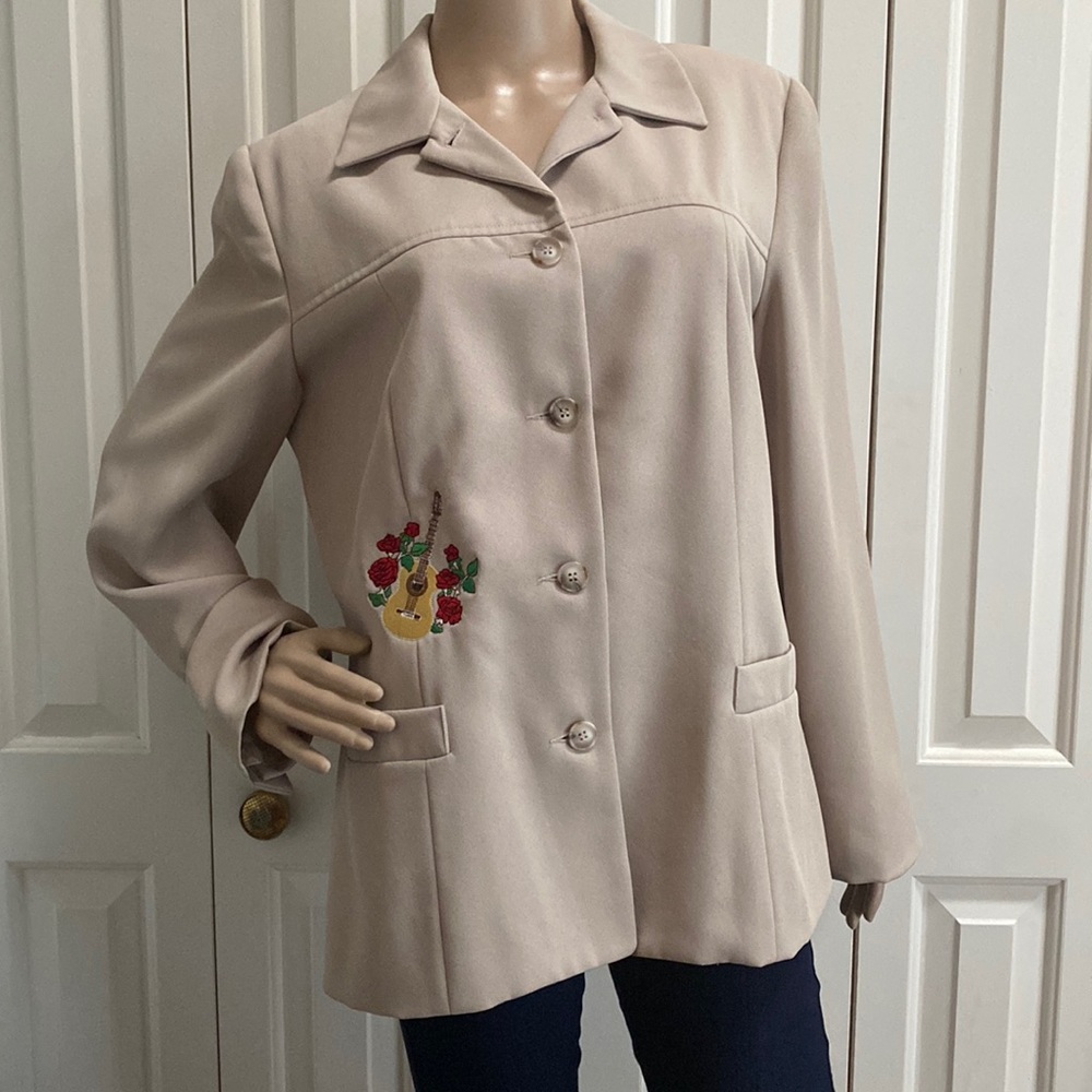 Sarah Chapman Womens Tan Embroidered Blazer Size 16.